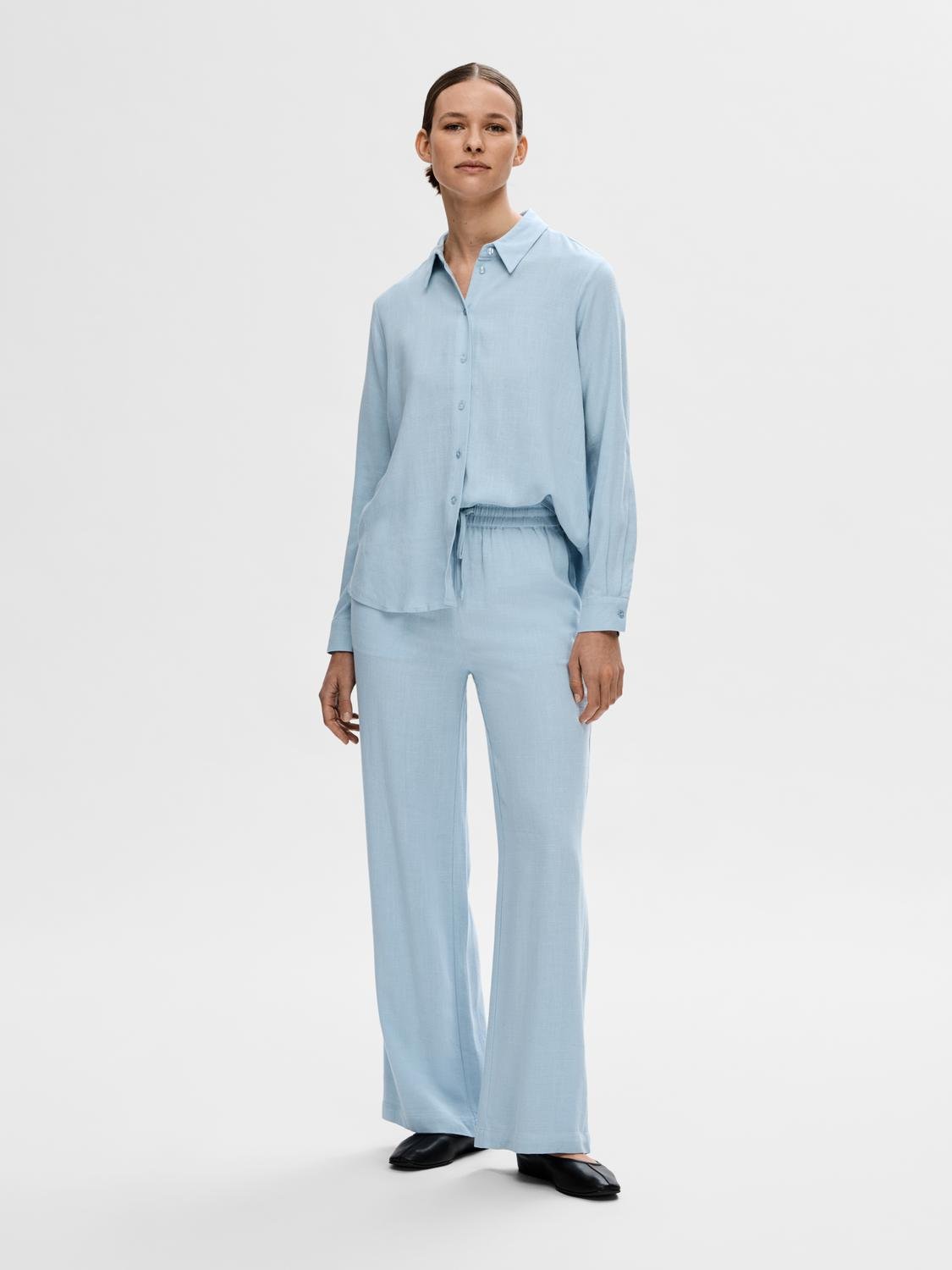 Viva-Gulia Hw Long Linen Pant - Cashmere Blue