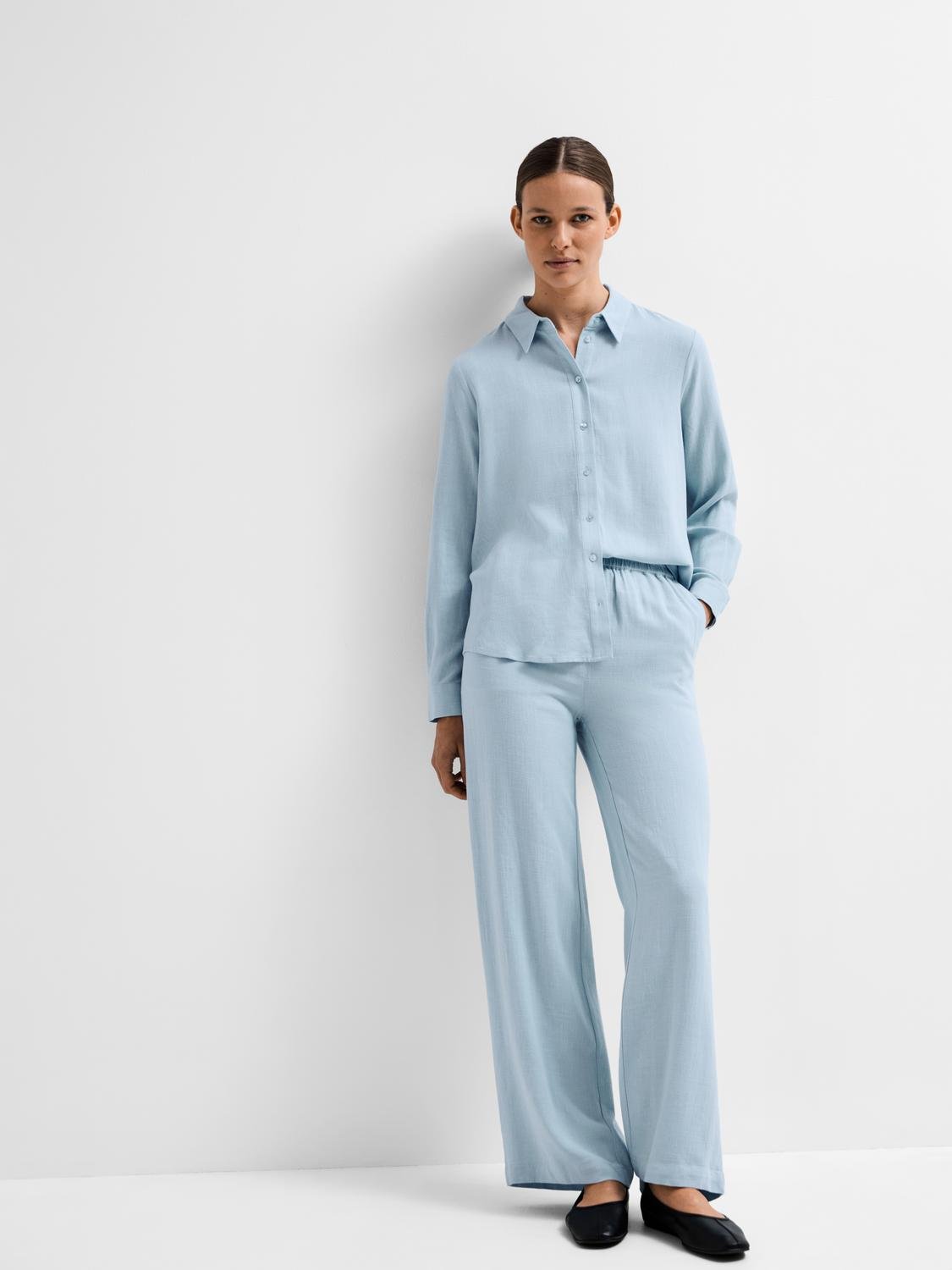 Viva-Gulia Hw Long Linen Pant - Cashmere Blue
