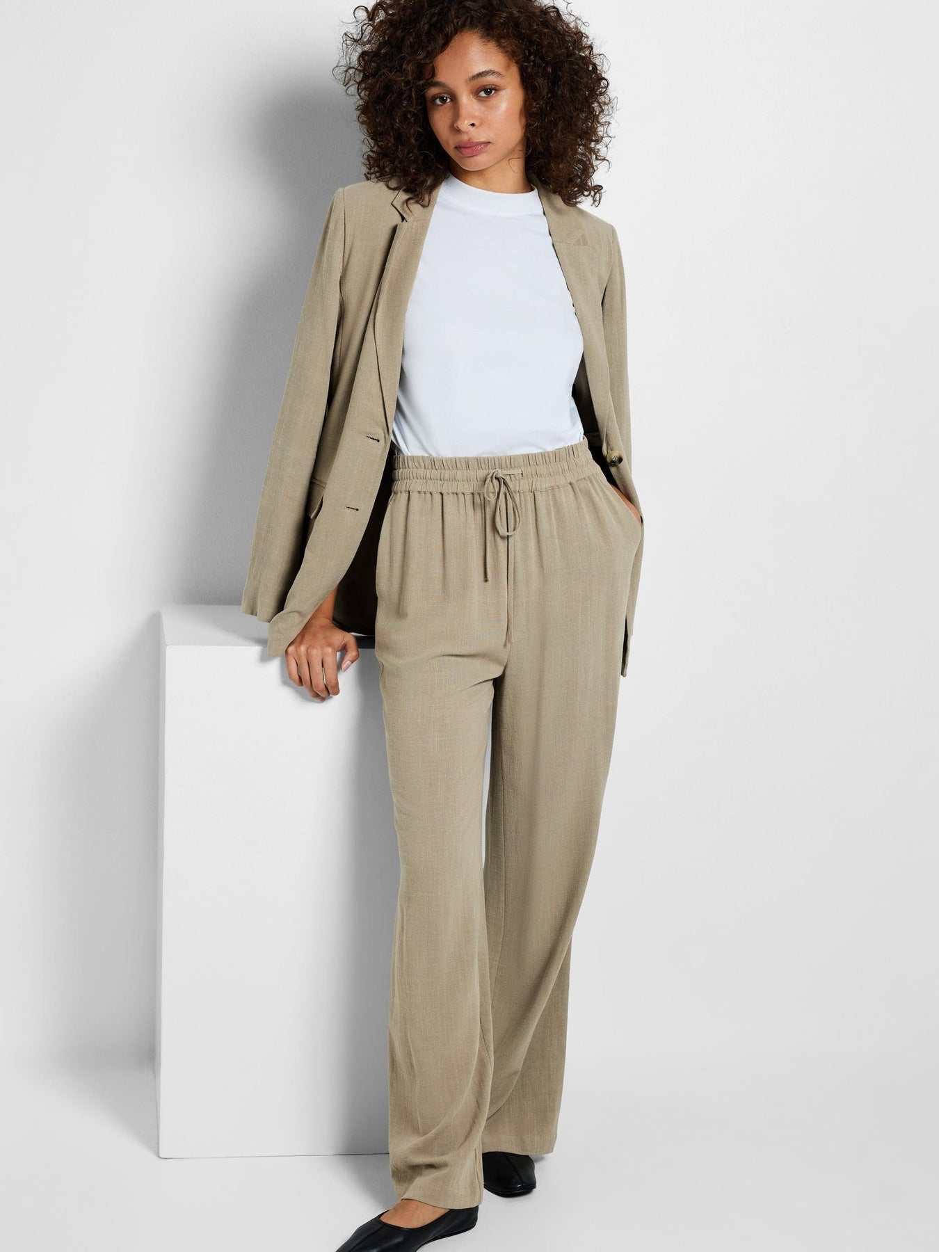 Viva-Gulia Hw Long Linen Pant - Greige