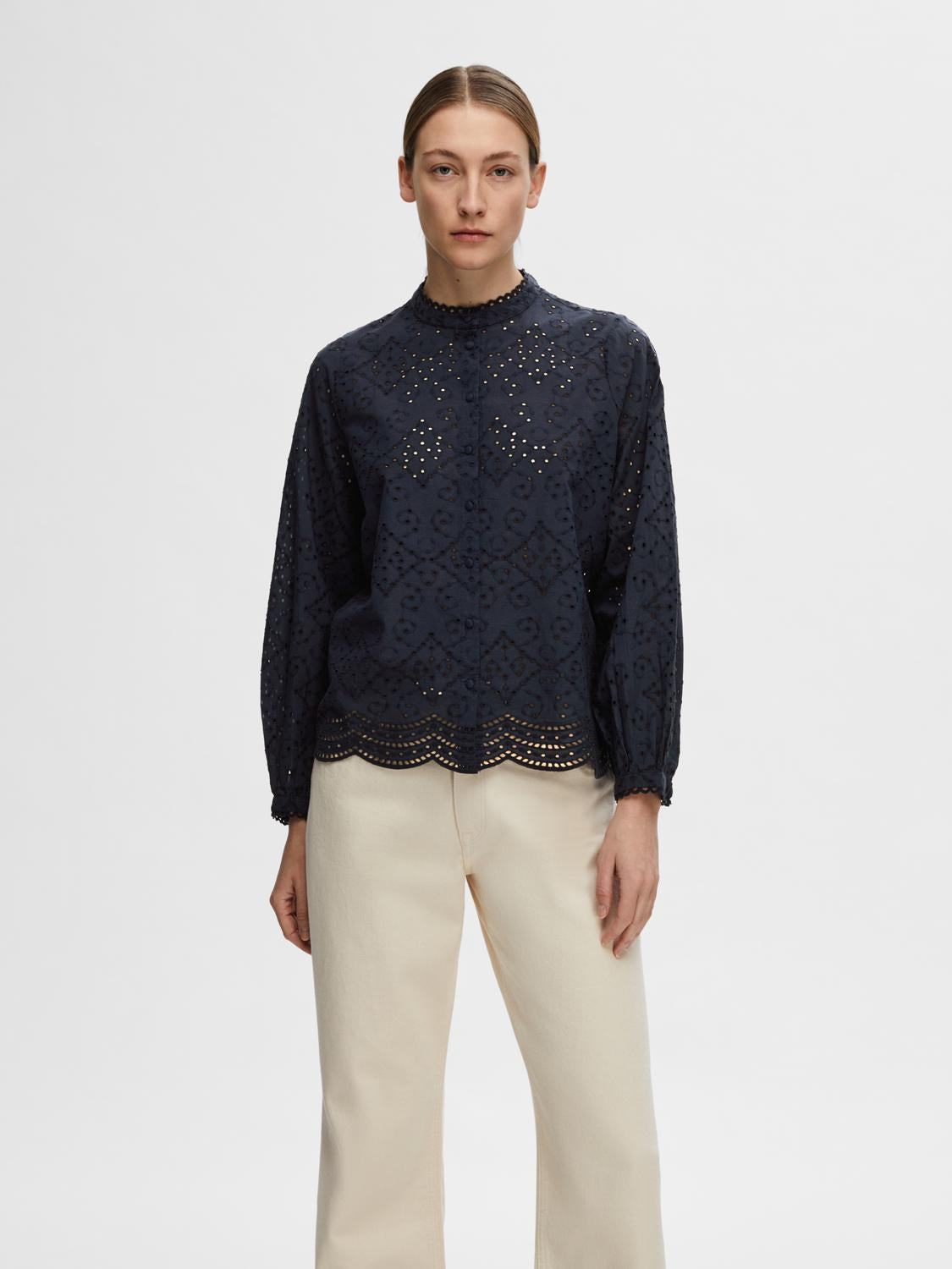 Tatiana L/S Embr Shirt - Dark Sapphire