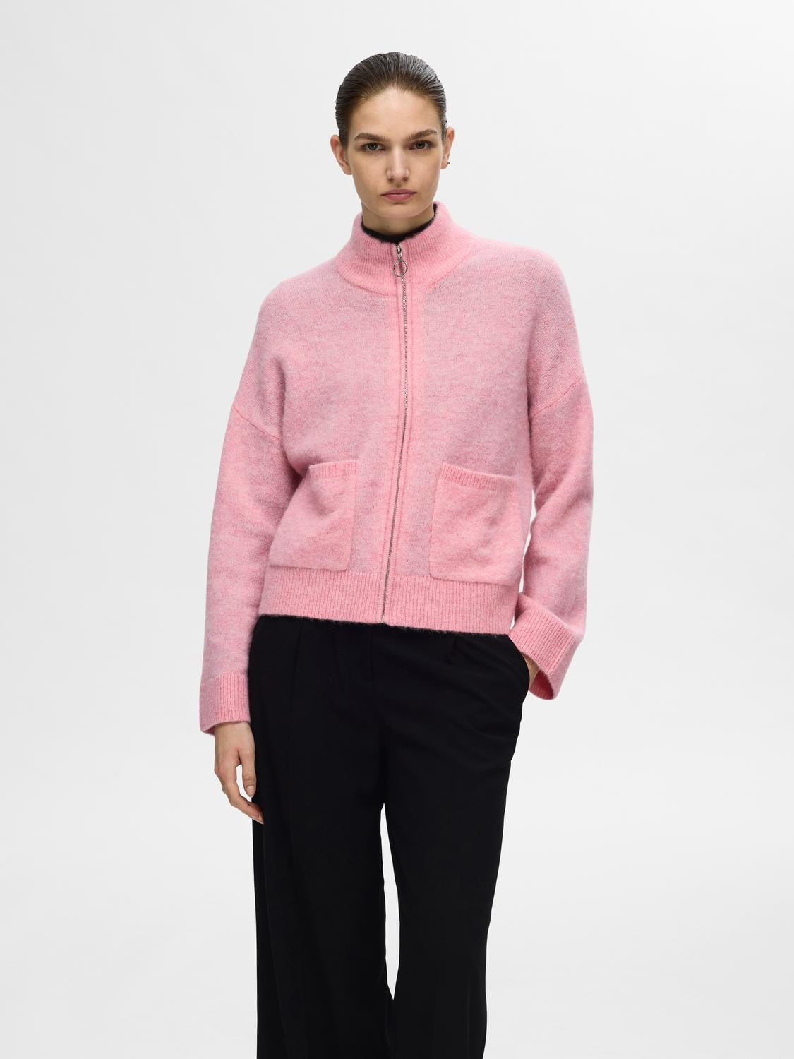 Sia Ras Ls Knit Zipper Kofta - Peony Melange