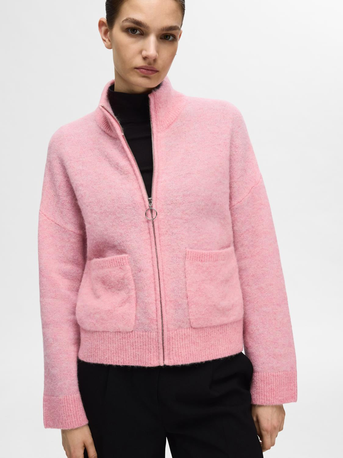Sia Ras Ls Knit Zipper Kofta - Peony Melange