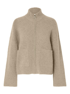 Sia Ras Ls Knit Zipper Cardigan - Dove Melange