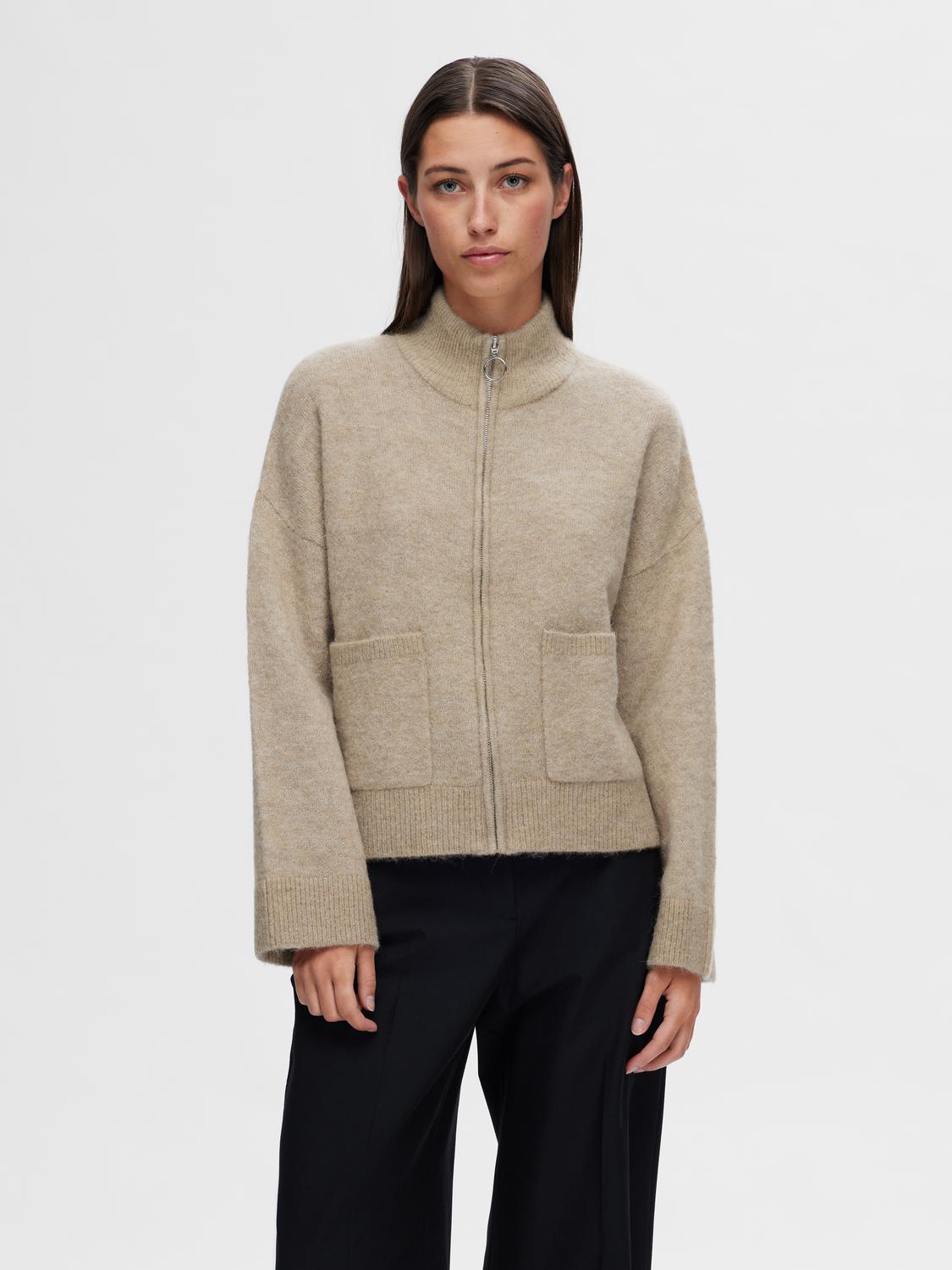 Sia Ras Ls Knit Zipper Cardigan - Dove Melange