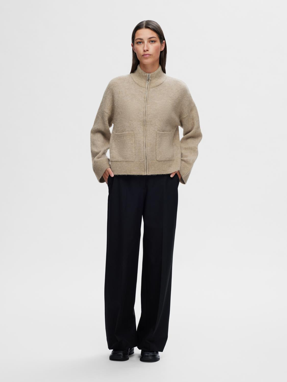 Sia Ras Ls Knit Zipper Cardigan - Dove Melange