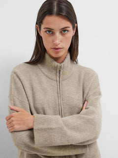 Sia Ras Ls Knit Zipper Cardigan - Dove Melange