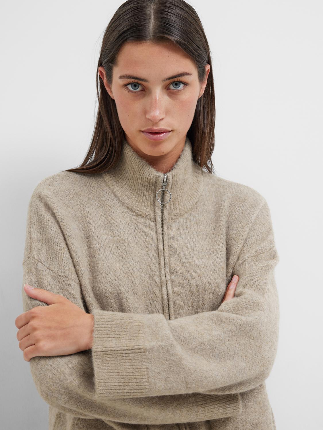 Sia Ras Ls Knit Zipper Cardigan - Dove Melange