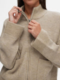 Sia Ras Ls Knit Zipper Cardigan - Dove Melange