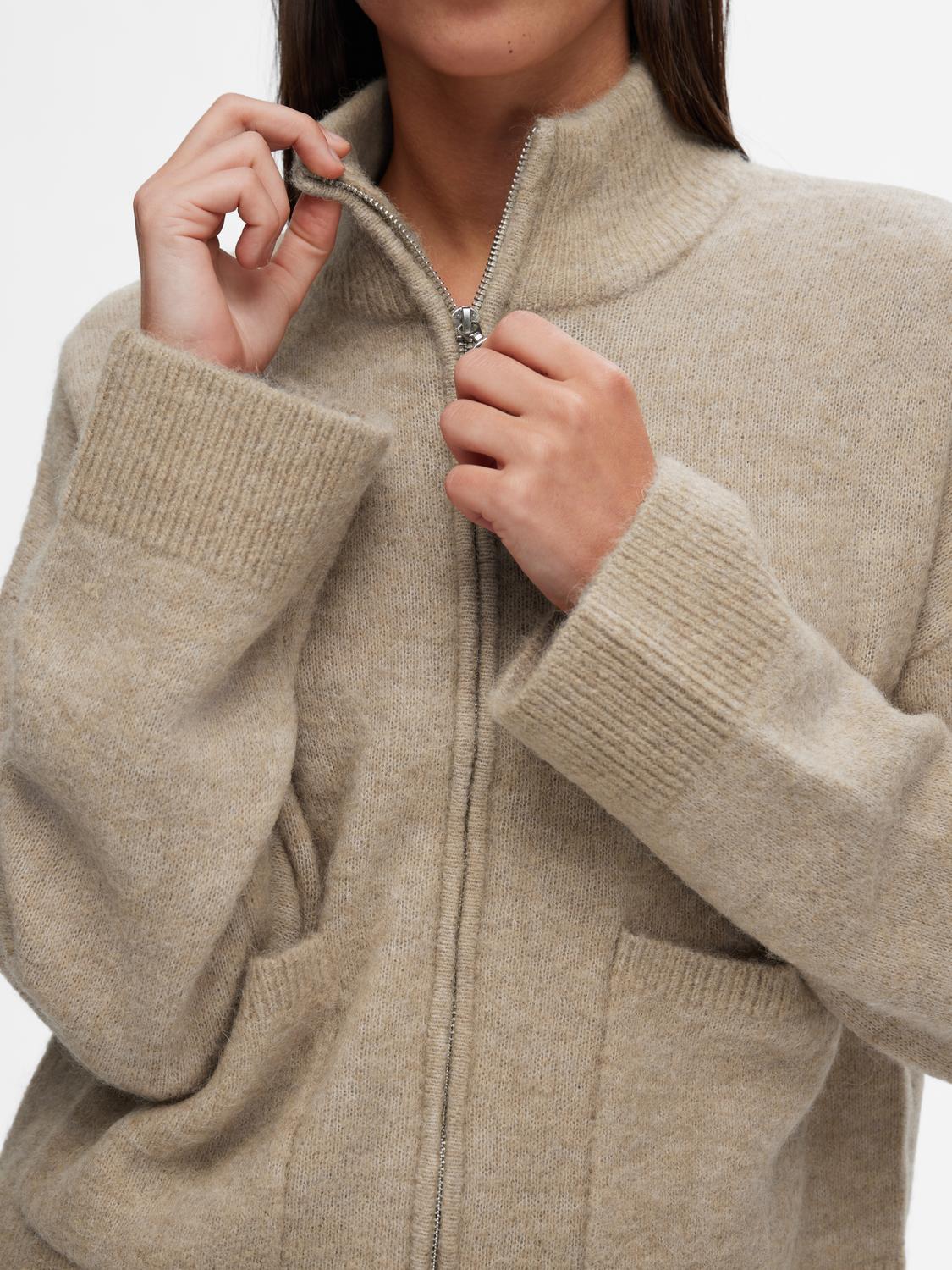 Sia Ras Ls Knit Zipper Cardigan - Dove Melange