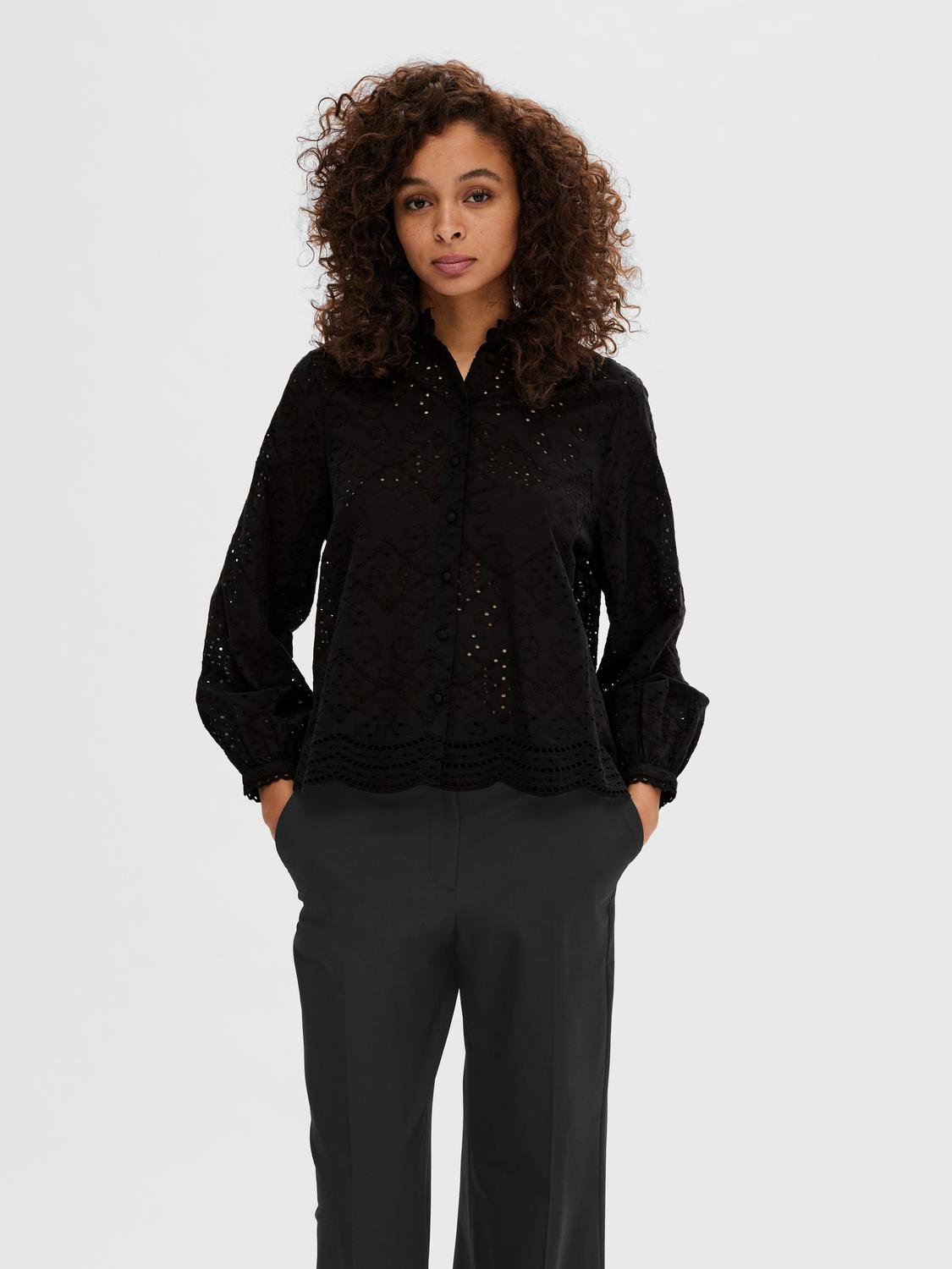 Tatiana L/S Embr Shirt - Black