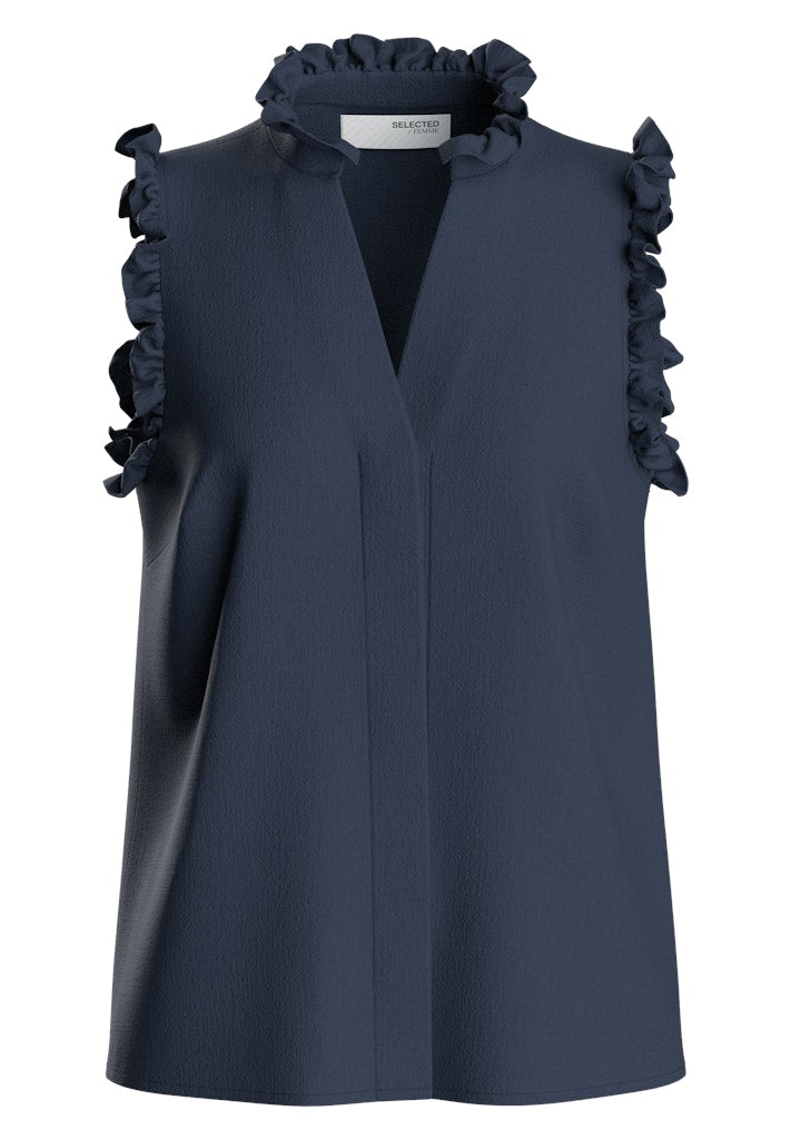 Viva Sl Ruffle Top - Dark Sapphire