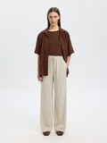 Selected Femme Viva-Gulia HW Striped Sun Pant - Sandshell Pin Stripe