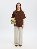 Selected Femme Viva-Gulia HW Striped Sun Pant - Sandshell Pin Stripe