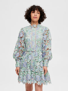 Silja LS Embroidery Short Dress Multi - Blue Heron Multi Color