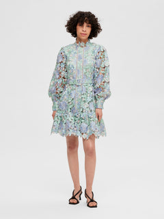 Silja LS Embroidery Short Dress Multi - Blue Heron Multi Color