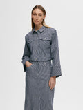 Myra Ls Stripe Short Denim Jacket - Medium Blue Denim White