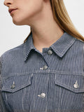 Myra Ls Stripe Short Denim Jacket - Medium Blue Denim White