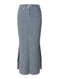 Myra Hw Stripe Column Denim Skirt - Medium Blue Denim White