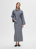 Myra Hw Stripe Column Denim Skirt - Medium Blue Denim White