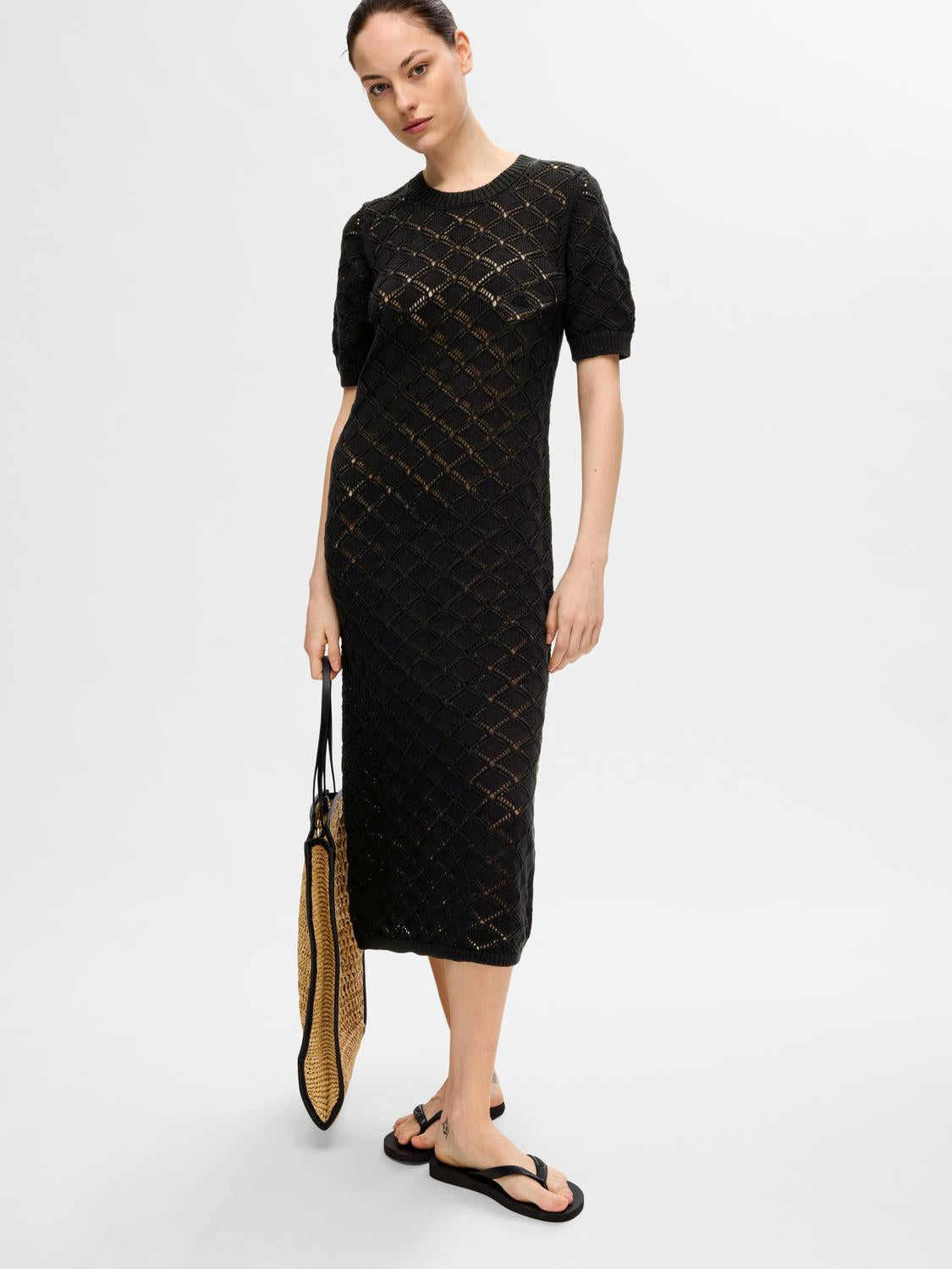 Vinna SS Long Knit Dress - Svart