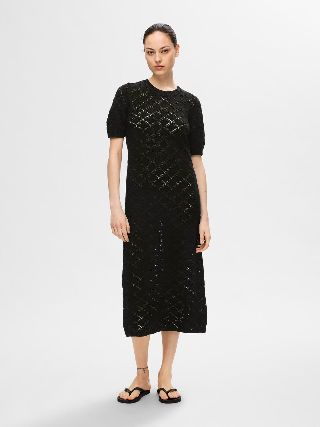 Vinna SS Long Knit Dress - Svart