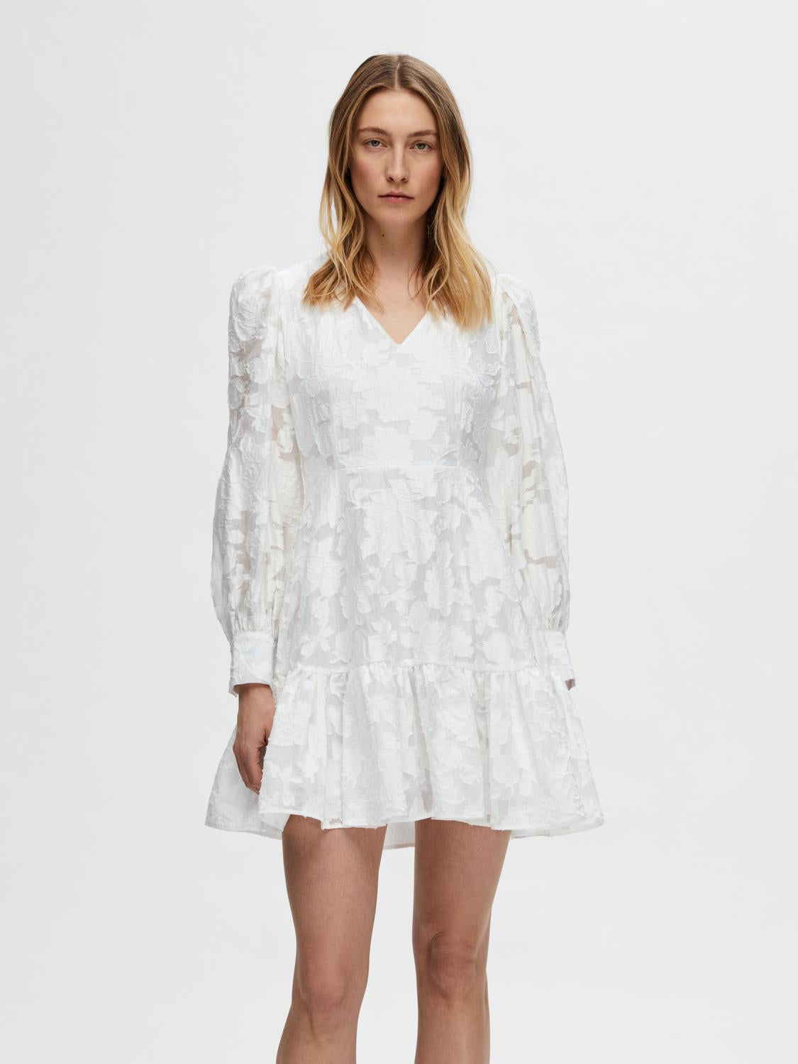 Calli-Sadie LS Short V-Neck Dress FF - Bright White