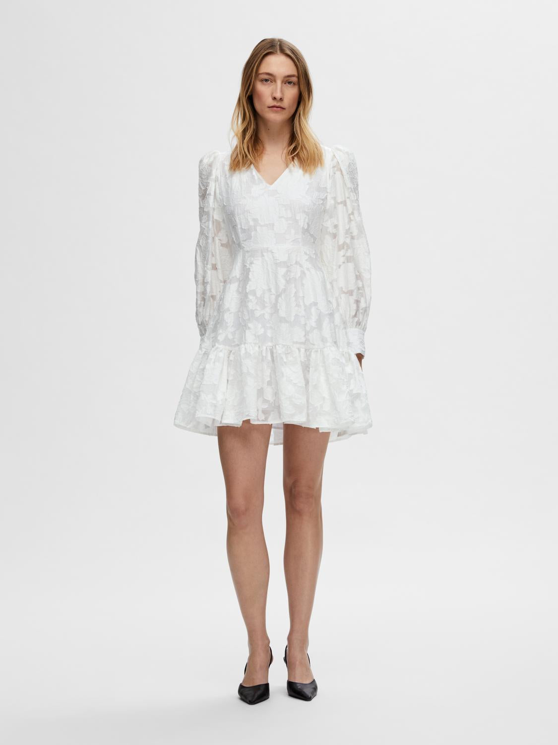 Calli-Sadie LS Short V-Neck Dress FF - Bright White