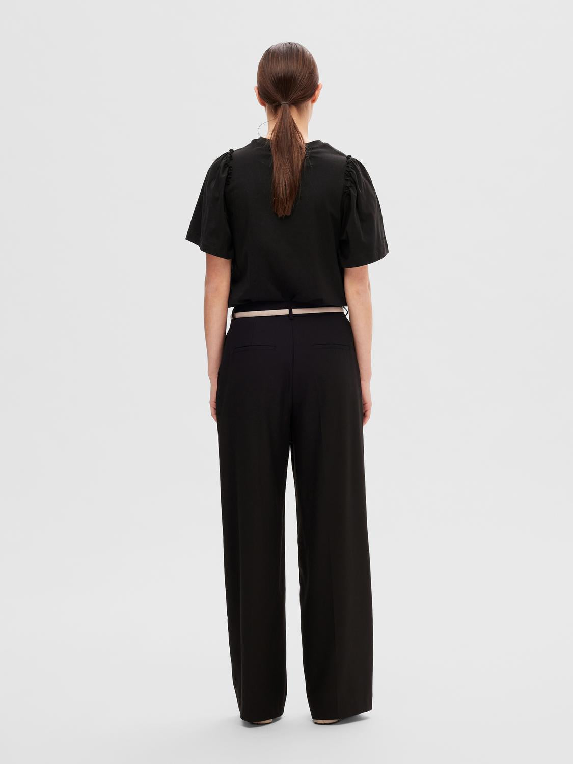 Selected Femme Penelope 2/4 Ruffle Tee Noos - Svart