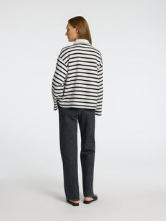Wada Ls Stripe Collar Top - Snow White Black