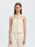 Selected Femme Mette Buttoned Jacquard Strap Top B - Snow White