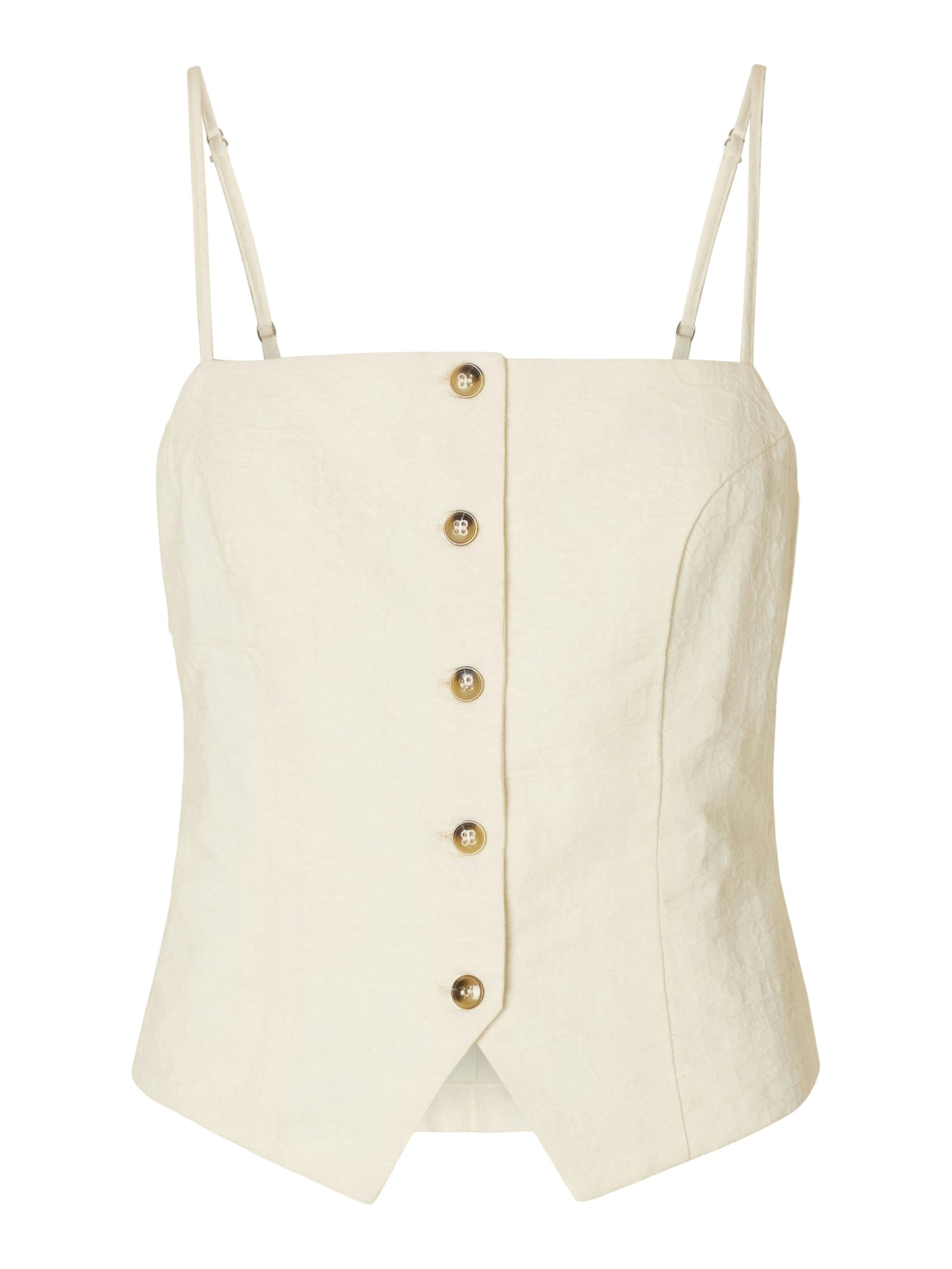 Selected Femme Mette Buttoned Jacquard Strap Top B - Snow White