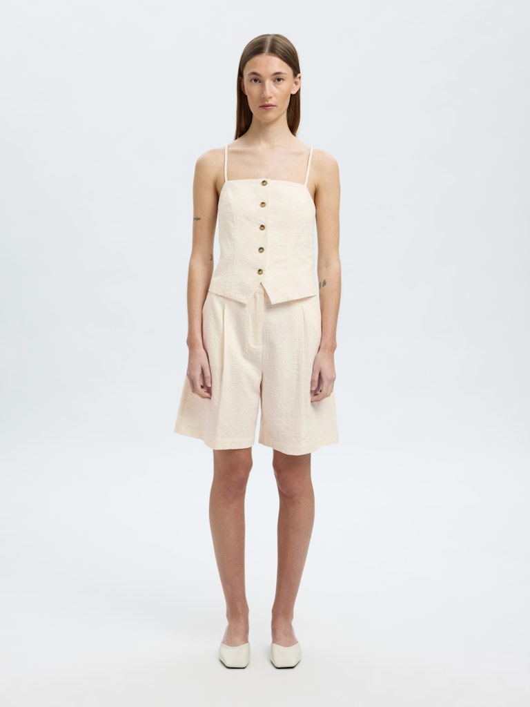 Selected Femme Mette Buttoned Jacquard Strap Top B - Snow White