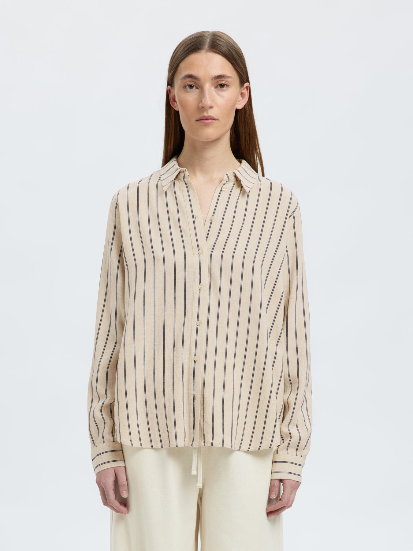 Viva Ls Striped Sun Shirt - Sandshell Pin Stripe