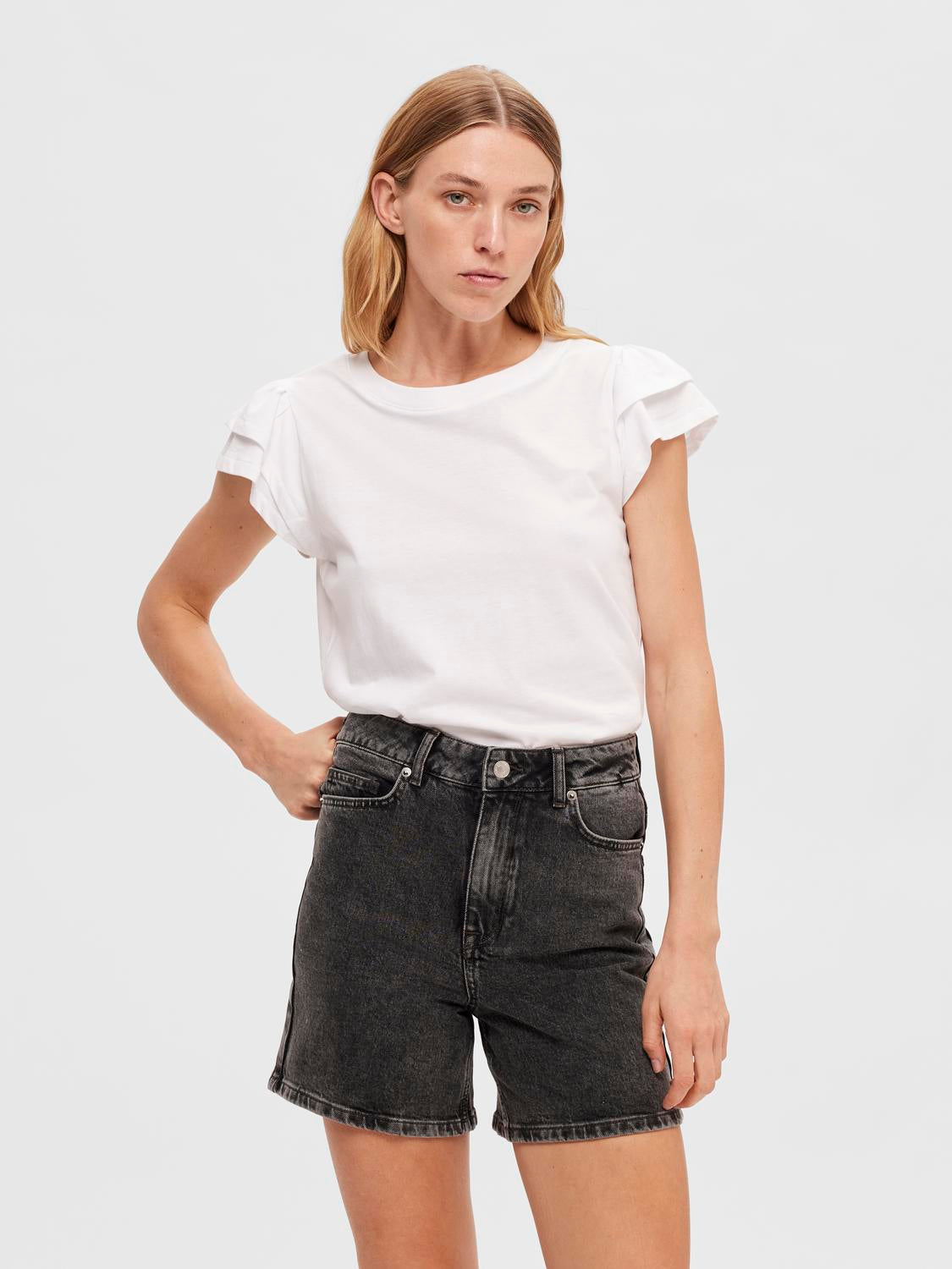 Camila Ss Ruffle Tee - Bright White