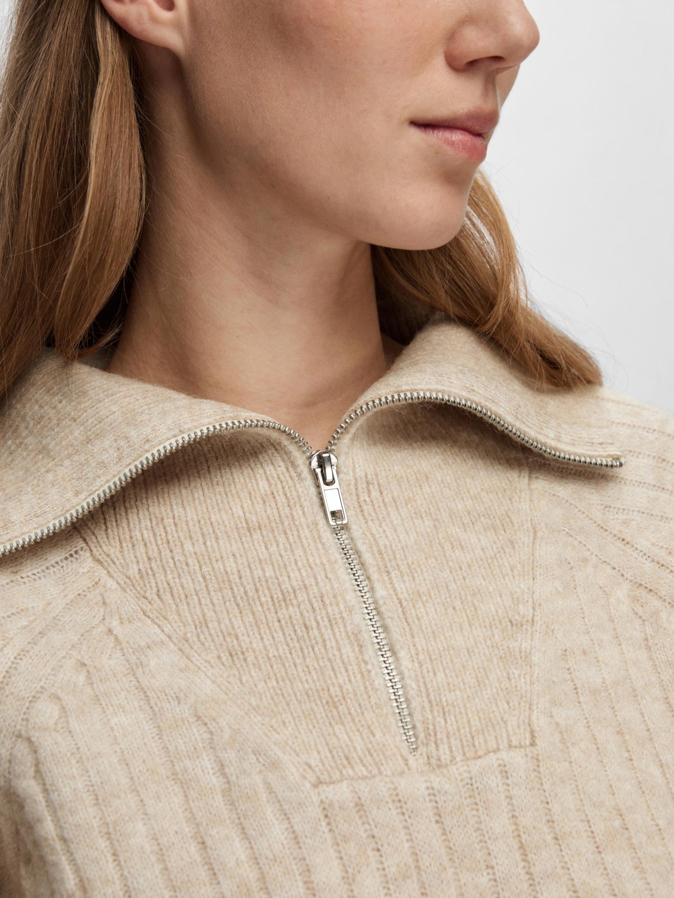 Lulu Mika Half Zip Ls Knit - Birch Melange
