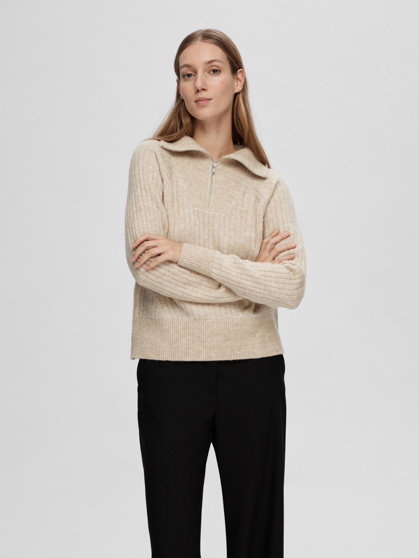 Lulu Mika Half Zip Ls Knit - Birch Melange