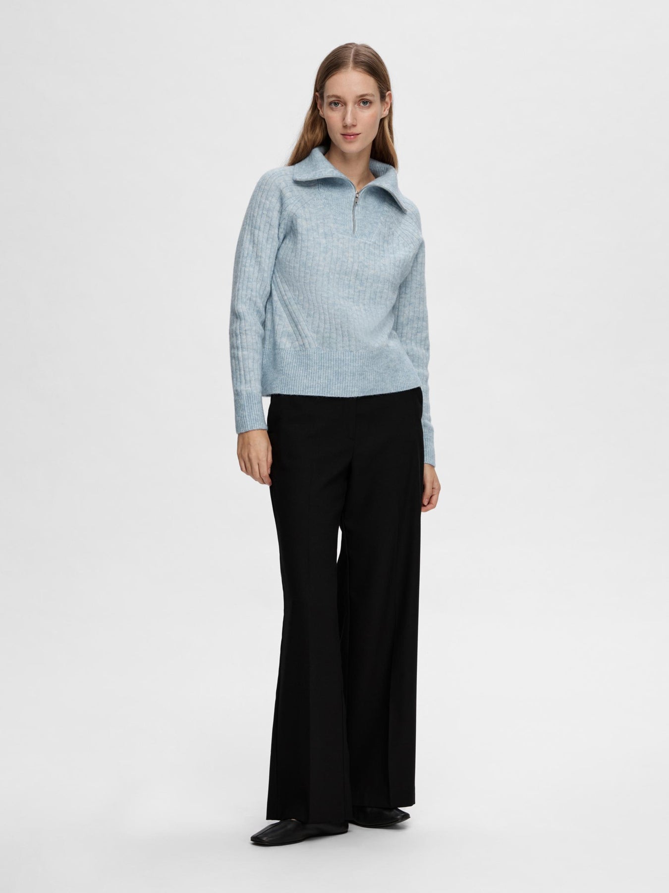 Lulu Mika Half Zip Ls Knit - Cashmere Blue Melange