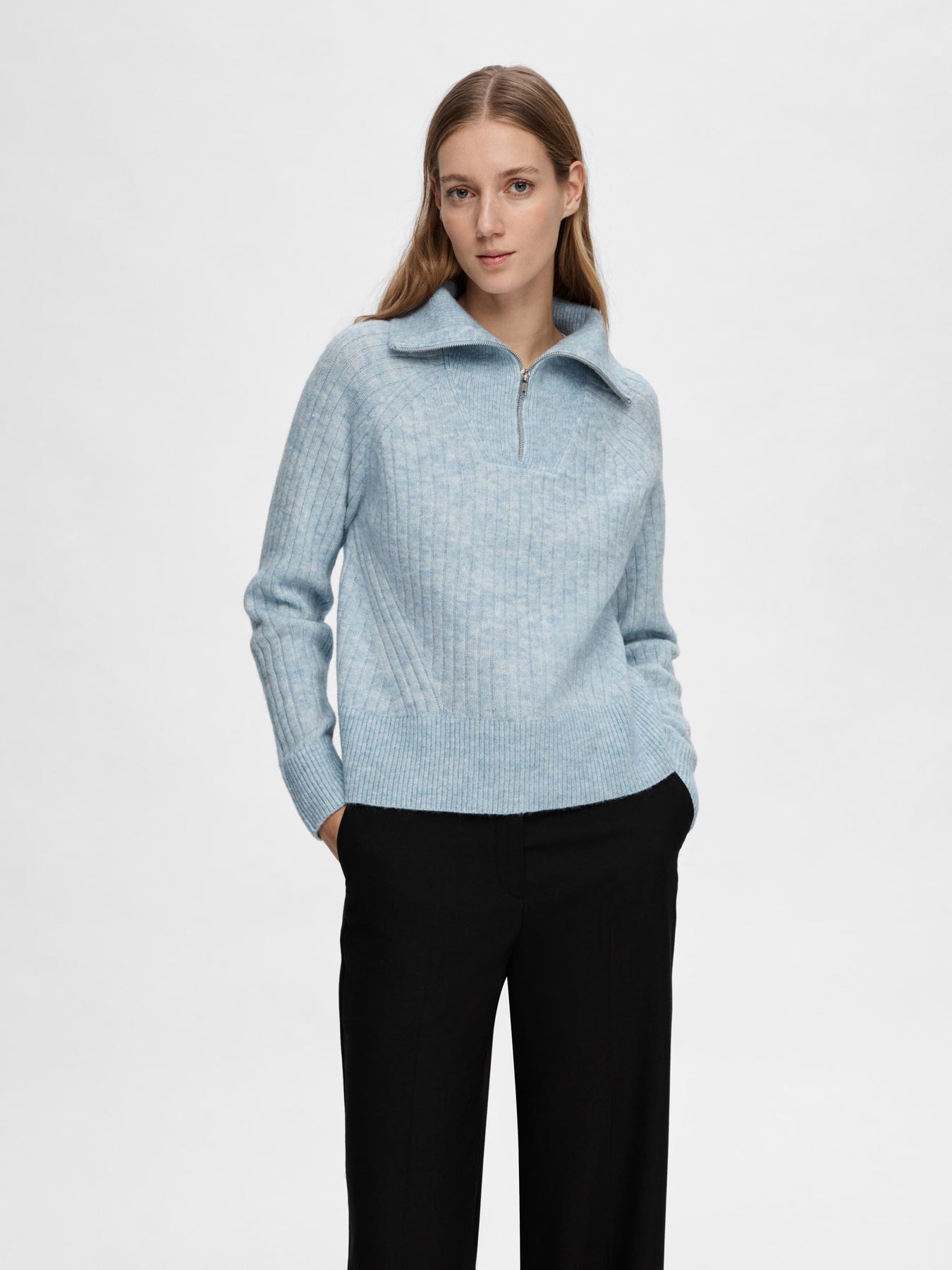 Lulu Mika Half Zip Ls Knit - Cashmere Blue Melange