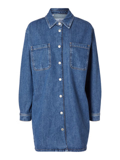 Bella Ls Short Dress - Medium Blue Denim