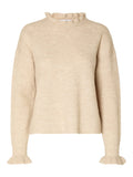 Lulu Ls Knit Frills O-Neck - Birch Melange