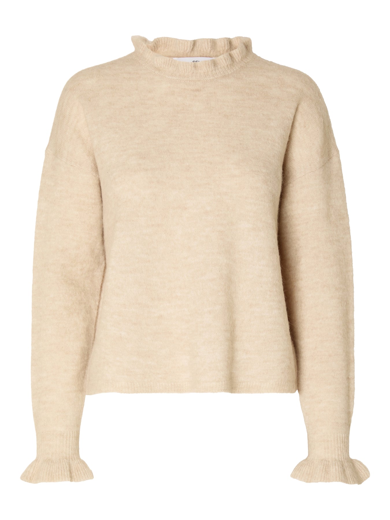 Lulu Ls Knit Frills O-Neck - Birch Melange