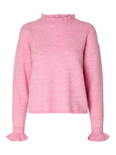 Lulu Ls Knit Frills O-Neck - Moonlite Mauve Melange