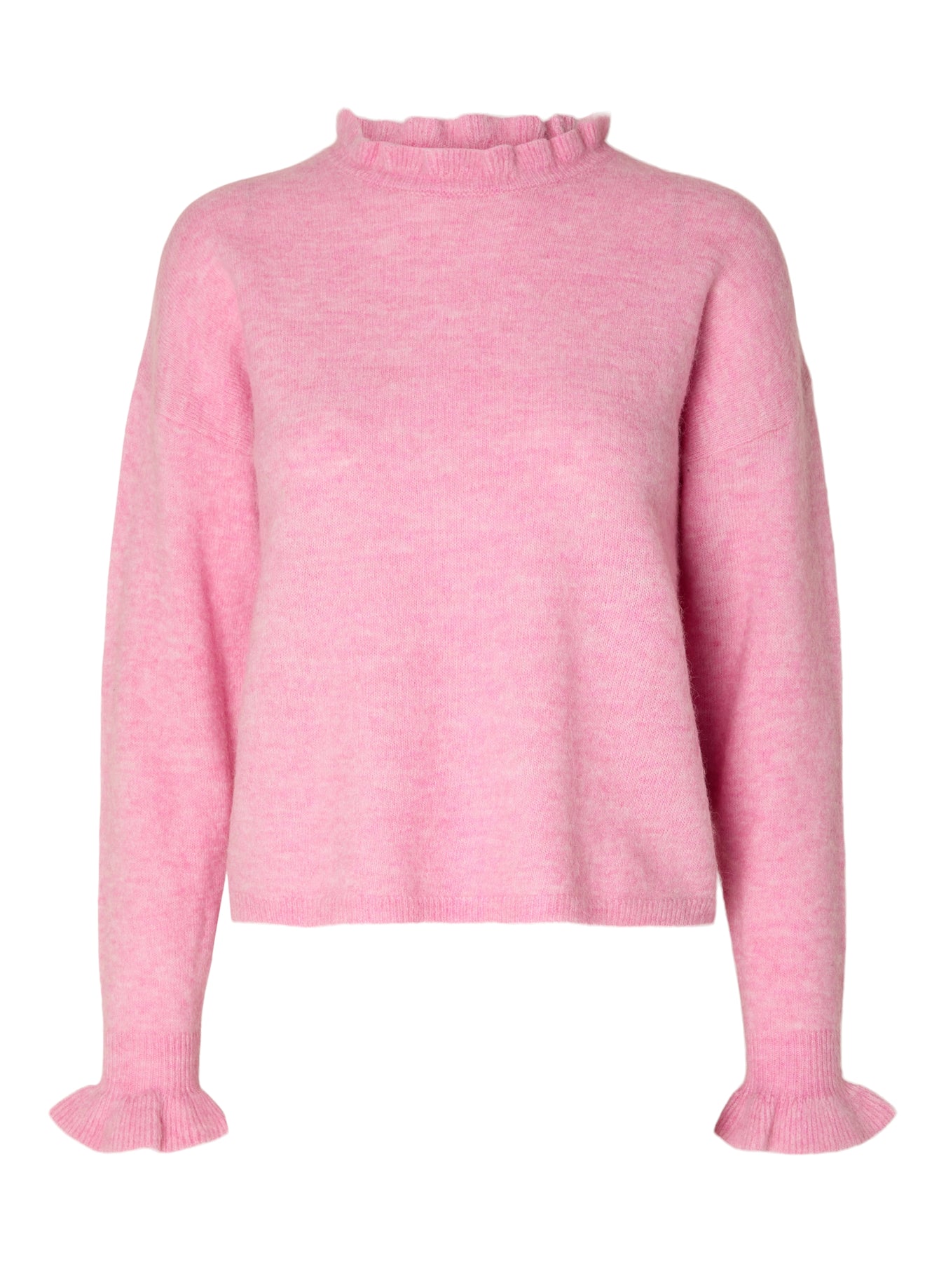 Lulu Ls Knit Frills O-Neck - Moonlite Mauve Melange