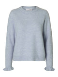 Lulu Ls Knit Frill Cuff O-Neck Noos - Cashmere Blue Melange