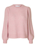 Selected Femme Lulu Ls Knit Rib O-Neck - Bleached Mauve Melange