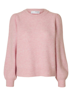 Lulu Ls Knit Rib O-Neck Noos - Bleached Mauve Melange