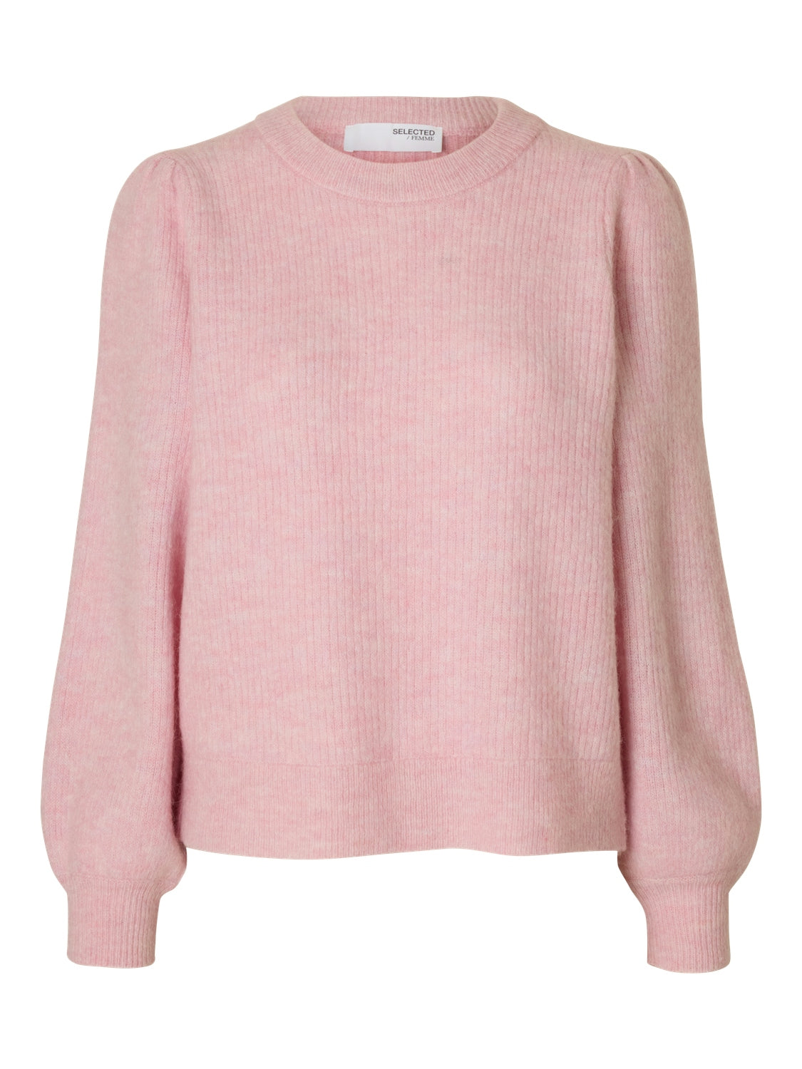 Selected Femme Lulu Ls Knit Rib O-Neck - Bleached Mauve Melange