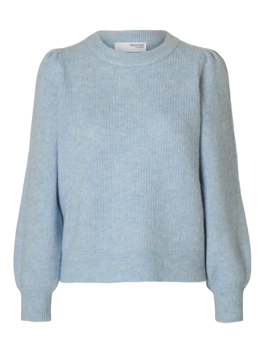 Selected Femme Lulu Ls Knit Rib O-Neck - Cashmere Blue Melange