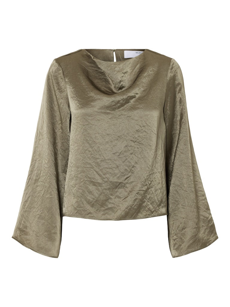 Selene Ls Draped Neckline Top B - Vetiver