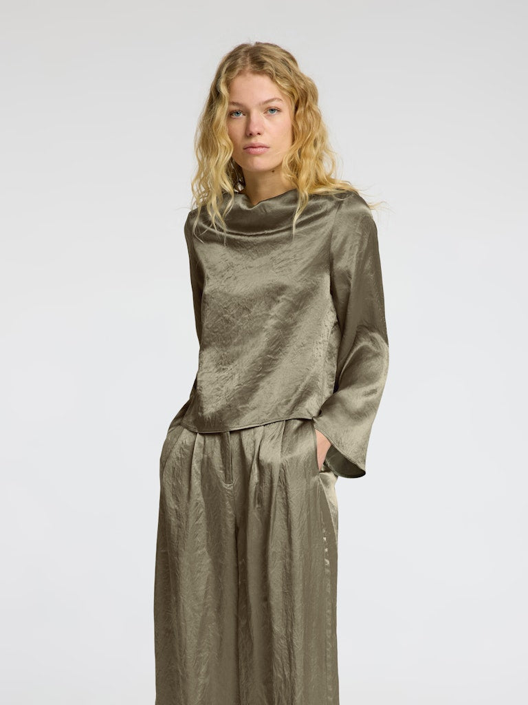 Selene Ls Draped Neckline Top B - Vetiver